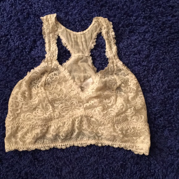 Wire Free Bralette Bandeau Crop Ivory lace light support racer back Torrid sz 3 - Picture 1 of 8